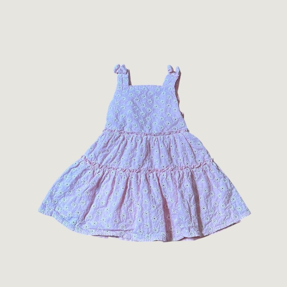 Draper James Eyelet Dress Girls Pink Floral Tiered Boho SIZE 2T